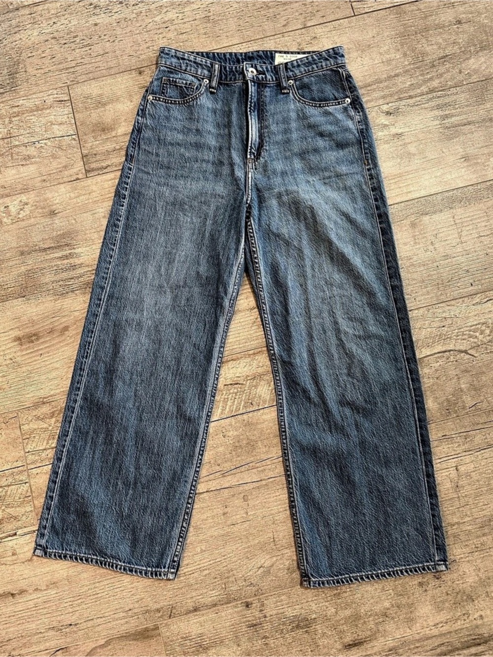 rag & bone Lori High-Rise Wide Leg Crop Jeans Woburn Blue Waist 26
